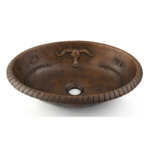 Chậu lavabo Kanly BS026 đặt bàn đồng thau họa tiết đầu trâu 490x380x130 mm