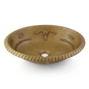 Chậu lavabo Kanly BS026 đặt bàn đồng thau họa tiết đầu trâu 490x380x130 mm