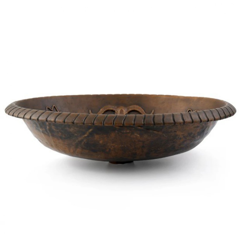 Chậu lavabo Kanly BS026 đặt bàn đồng thau họa tiết đầu trâu 490x380x130 mm