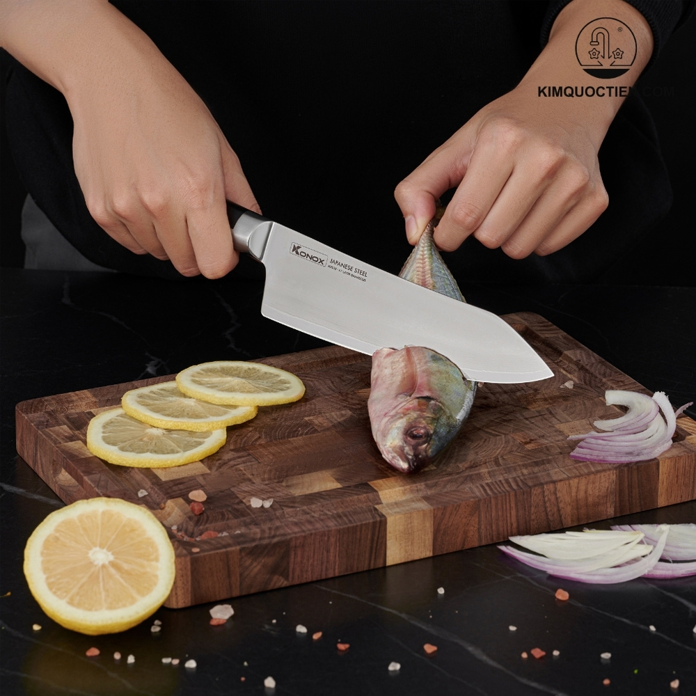 Dao thép Nhật Damascus KONOX Eiko Deba Series 7″ Deba Knife