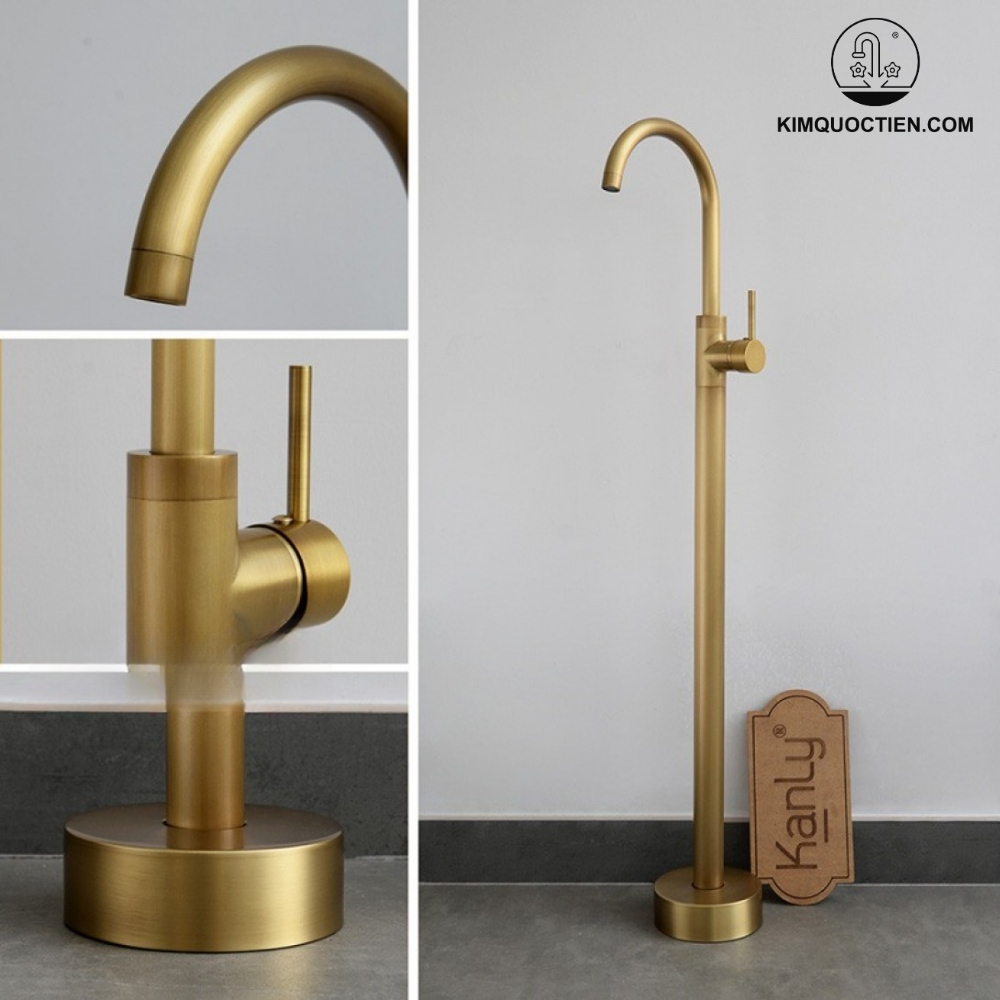 Vòi Sen Xả Bồn Tắm Kanly GCAH6 Nóng Lạnh Đặt Sàn Đồng Thau Cổ Điển