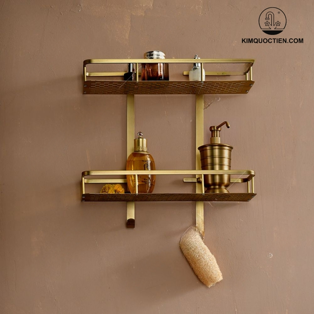 Kệ 2 tầng đựng đồ nhà tắm bằng đồng Kanly GCK30D