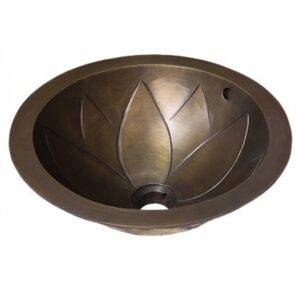 Chậu lavabo Kanly GCL02 đặt bàn đồng thau họa tiết cánh hoa sen 360x160 mm