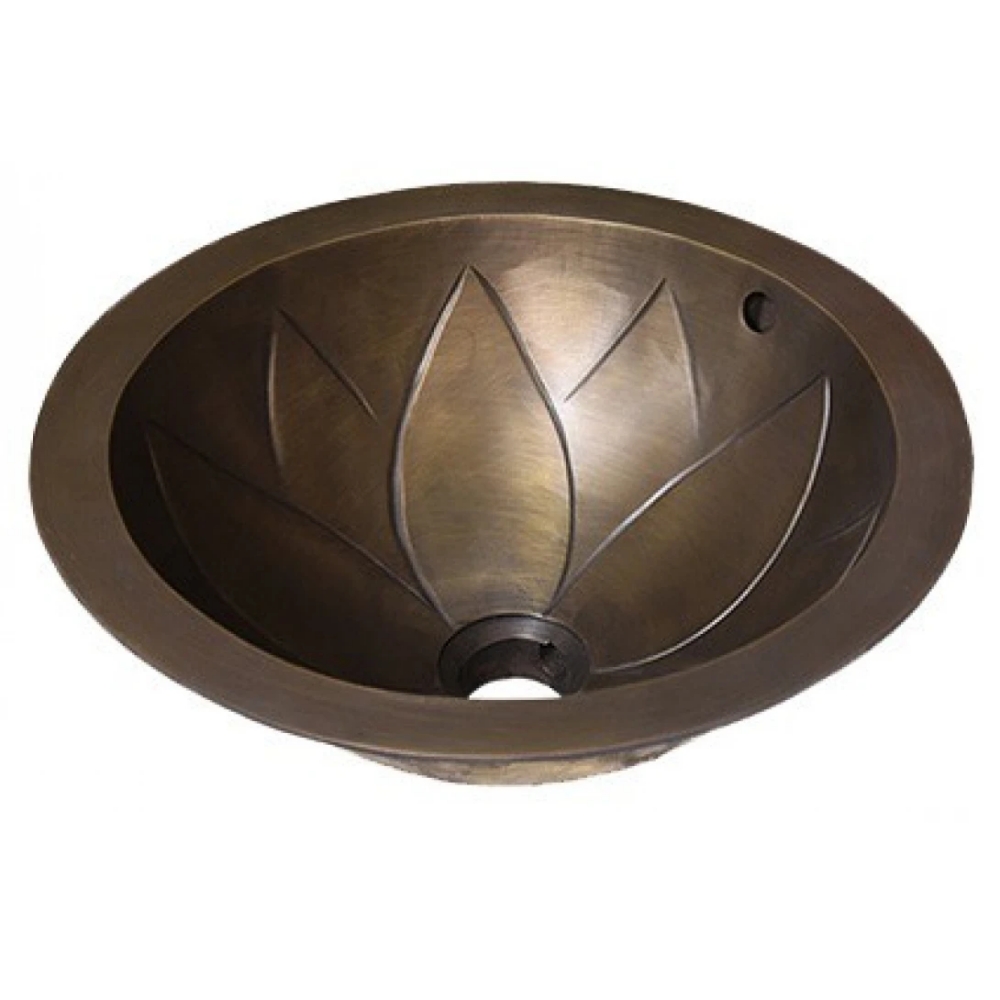 Chậu lavabo Kanly GCL02 đặt bàn đồng thau họa tiết cánh hoa sen 360x160 mm