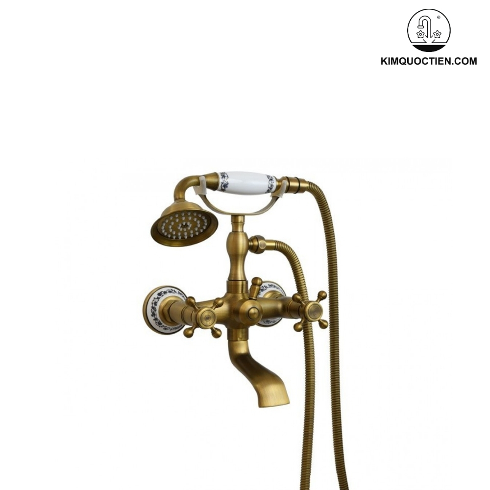 Vòi Sen Tắm Kanly GCS03 Nóng Lạnh Hoa Văn Cổ Điển Đồng Thau