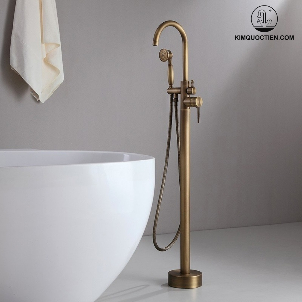 Vòi Sen Xả Bồn Tắm Kanly GCS06 Nóng Lạnh Đặt Sàn Đồng Thau Cổ Điển