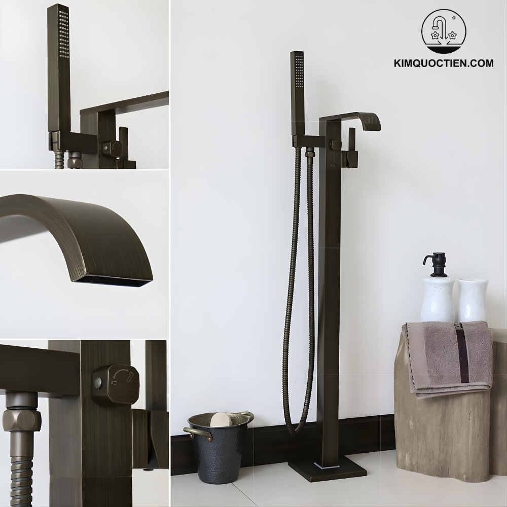 Vòi Sen Xả Bồn Tắm Kanly GCS07B Nóng Lạnh Đặt Sàn Cổ Điển Màu Đen