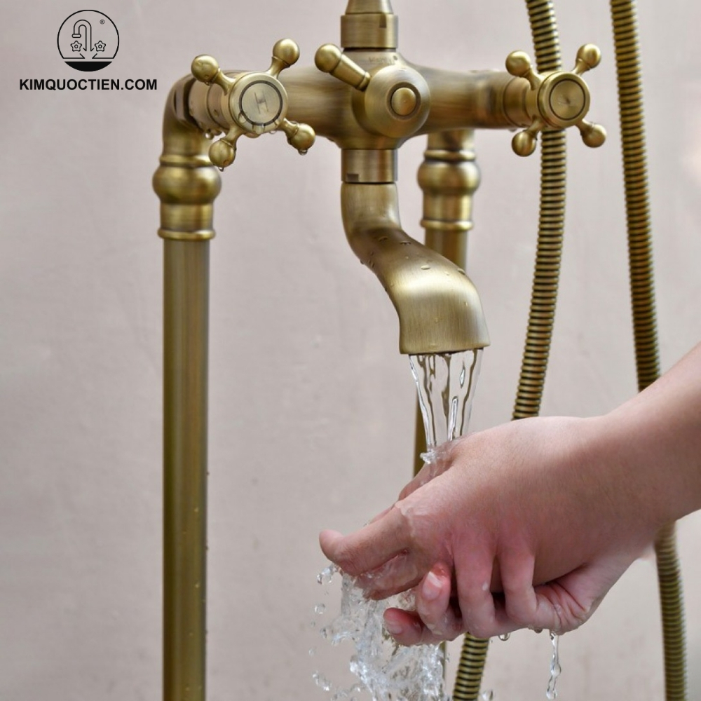 Vòi Sen Xả Bồn Tắm Kanly GCS09 Nóng Lạnh Đặt Sàn Cổ Điển Đồng Thau