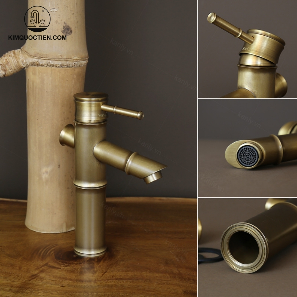 Vòi Lavabo Kanly GCV02 Nóng Lạnh Bằng Đồng Hình Ống Tre