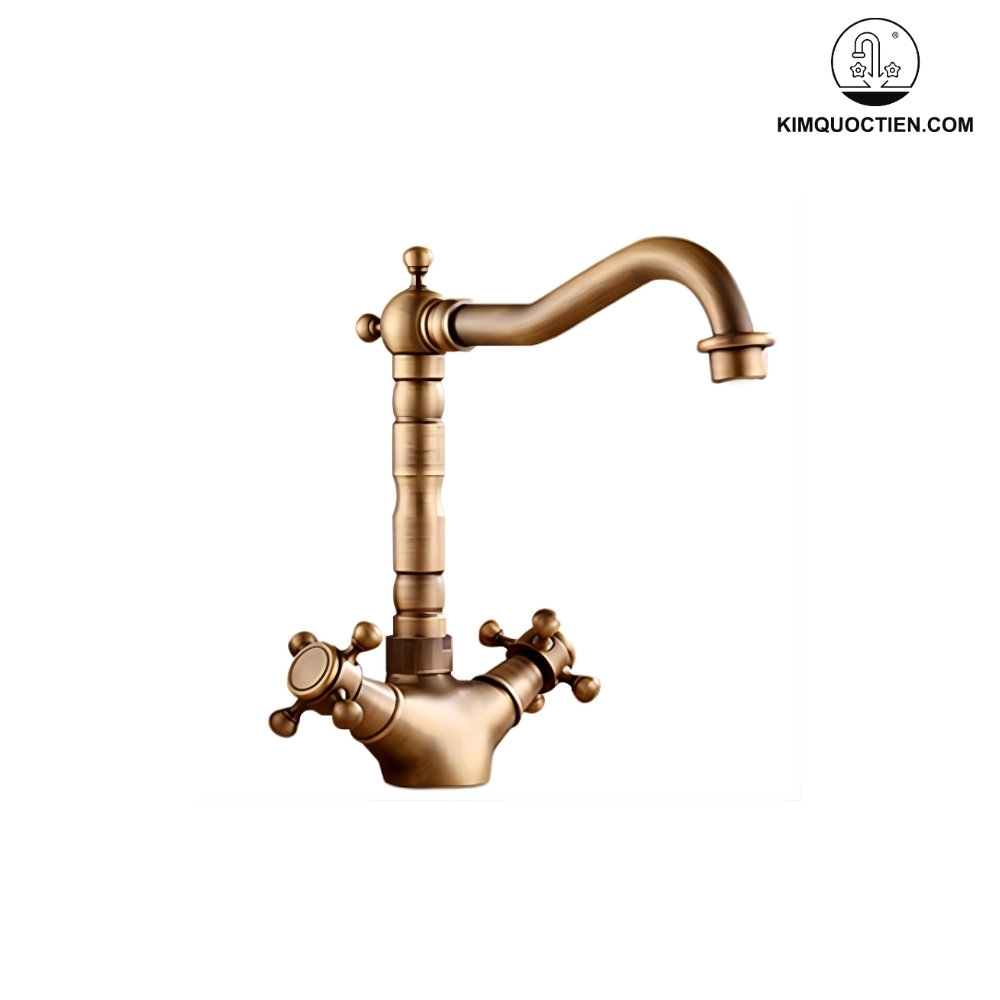 Vòi Lavabo Kanly GCV05 Nóng Lạnh Bằng Đồng Cổ Điển