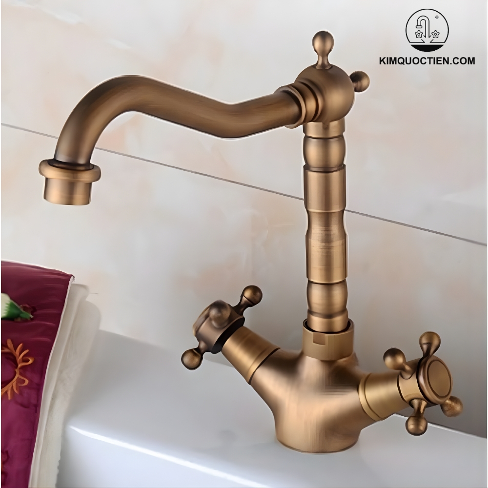 Vòi Lavabo Kanly GCV05 Nóng Lạnh Bằng Đồng Cổ Điển