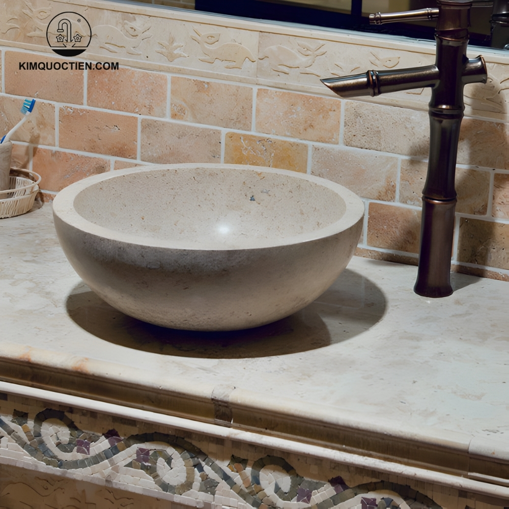 Chậu Rửa Mặt Lavabo Kanly MAR11N Đặt Bàn Đá Tự Nhiên 400x150 mm