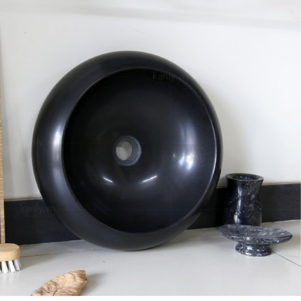 Chậu Rửa Mặt Lavabo Kanly MAR122V Đặt Bàn Đá Tự Nhiên Màu Đen 400x120 mm