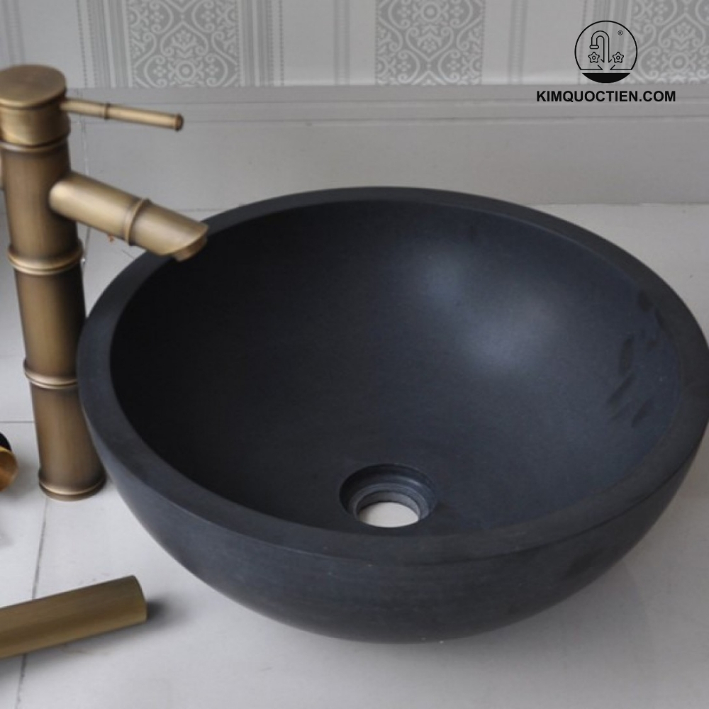 Chậu Rửa Mặt Lavabo Kanly MAR12V Đặt Bàn Đá Màu Đen Tự Nhiên