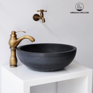 Chậu Rửa Mặt Lavabo Kanly MAR12V Đặt Bàn Đá Màu Đen Tự Nhiên