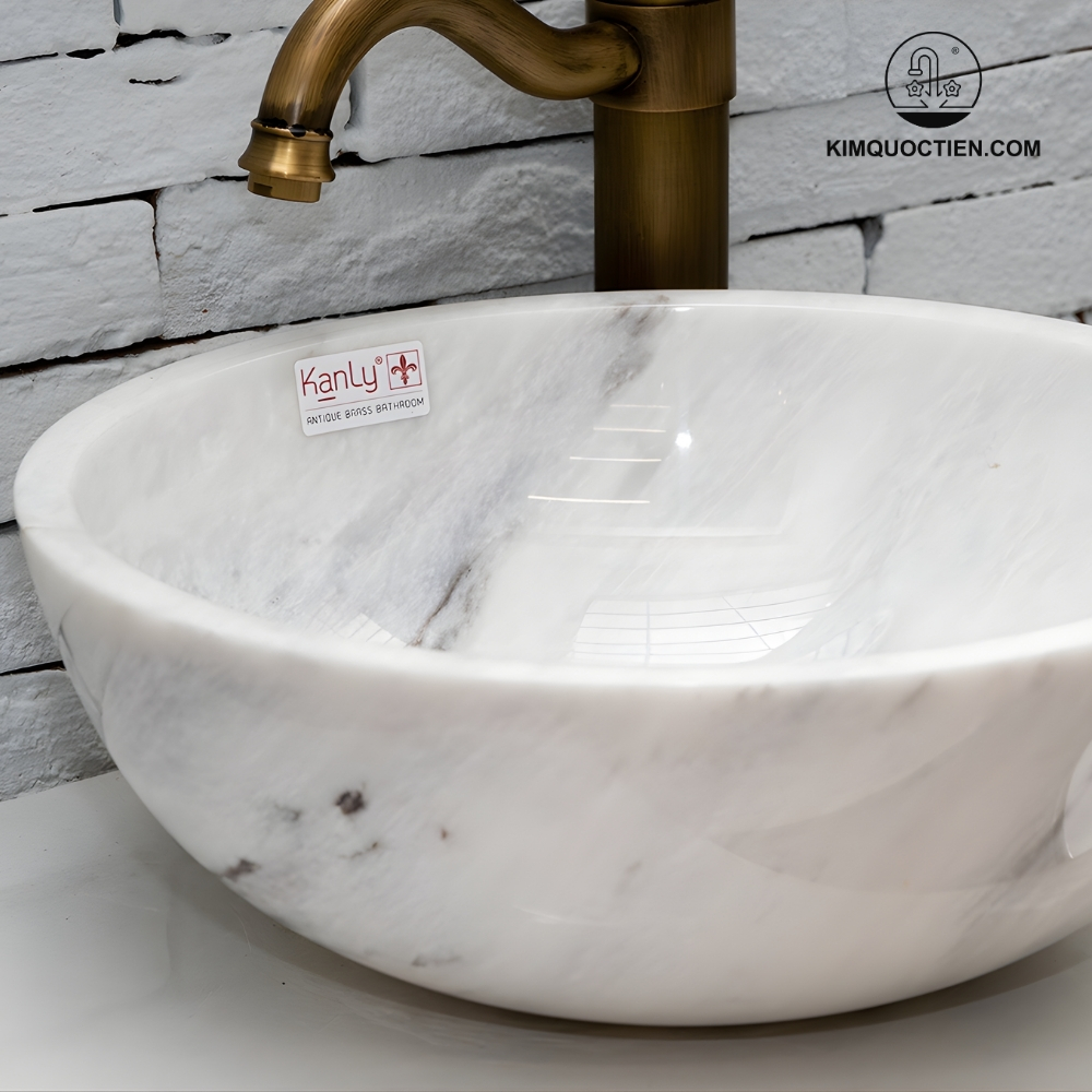 Chậu Rửa Mặt Lavabo Kanly MAR133N Đặt Sàn Trắng Vân Mây