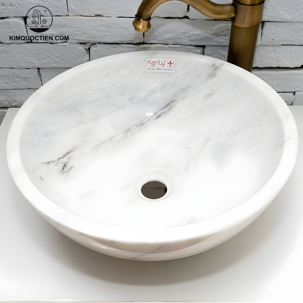 Chậu Rửa Mặt Lavabo Kanly MAR133N Đặt Sàn Trắng Vân Mây