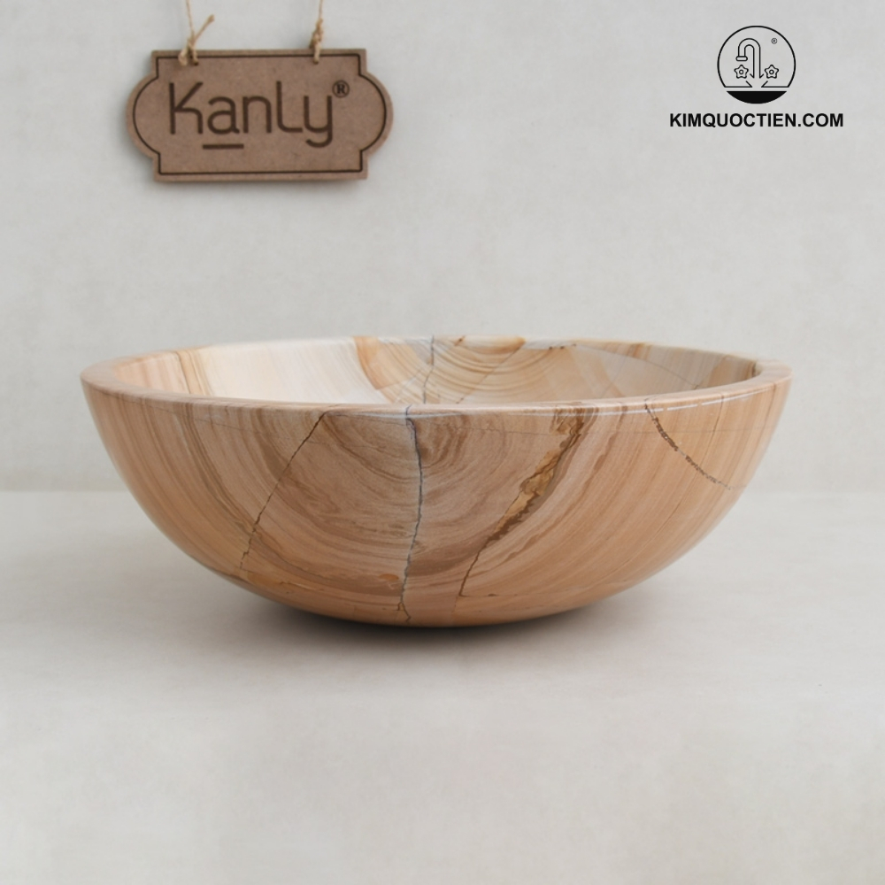 Chậu Rửa Mặt Lavabo Kanly MAR13N Đặt Bàn Đá Marble Tự Nhiên 400x140 mm