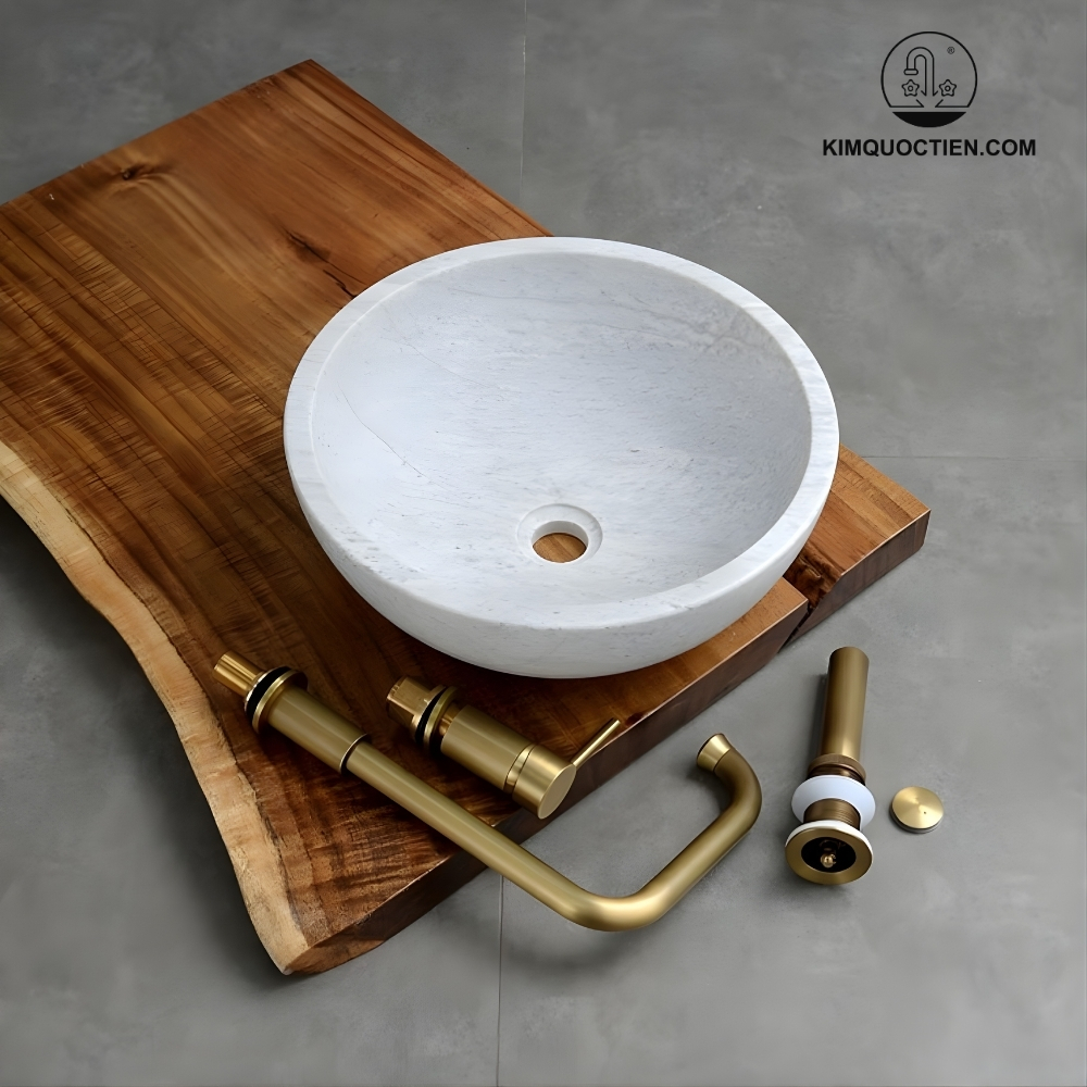 Chậu Rửa Mặt Lavabo Kanly MAR13V Đặt Bàn Đá Trắng Sữa 400x150 mm