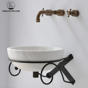 Chậu Rửa Mặt Lavabo Kanly MAR13V Đặt Bàn Đá Trắng Sữa 400x150 mm