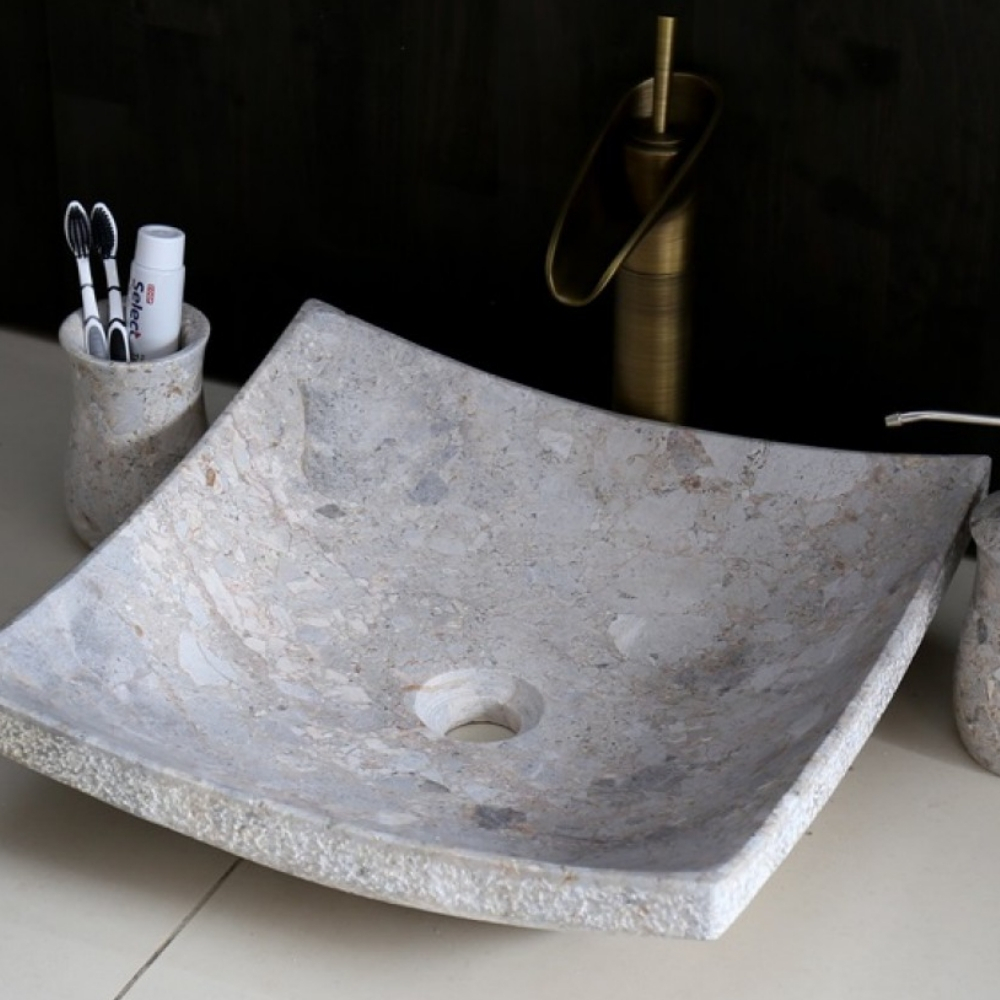 Chậu Rửa Mặt Lavabo Kanly MAR31V Đặt Bàn Đá Tự Nhiên 400x120 mm