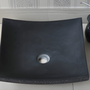 Chậu Rửa Mặt Lavabo Kanly MAR32V Đặt Bàn Đá Tự Nhiên 400x120 mm Màu Đen