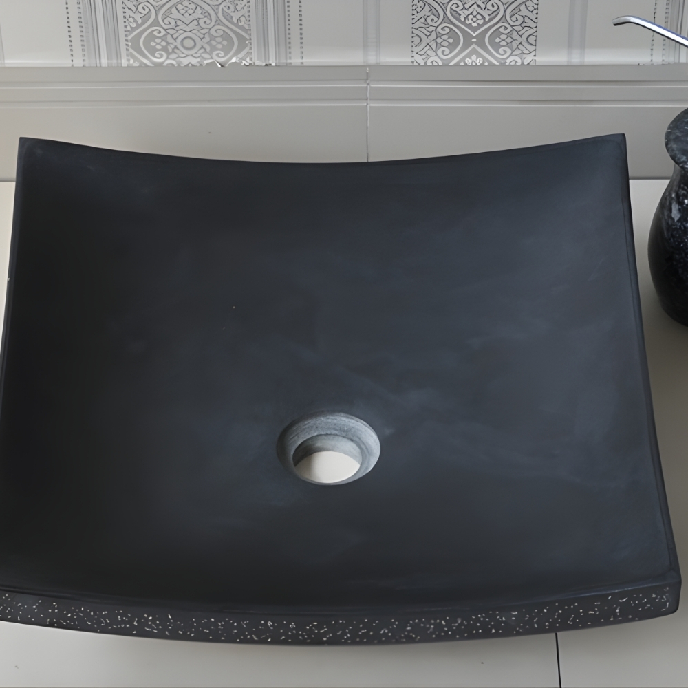 Chậu Rửa Mặt Lavabo Kanly MAR32V Đặt Bàn Đá Tự Nhiên 400x120 mm Màu Đen