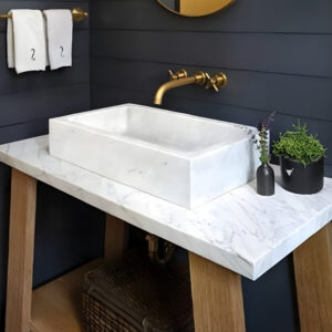 Chậu Rửa Mặt Lavabo Kanly MAR93V Đặt Bàn Đá Tự Nhiên Chữ Nhật