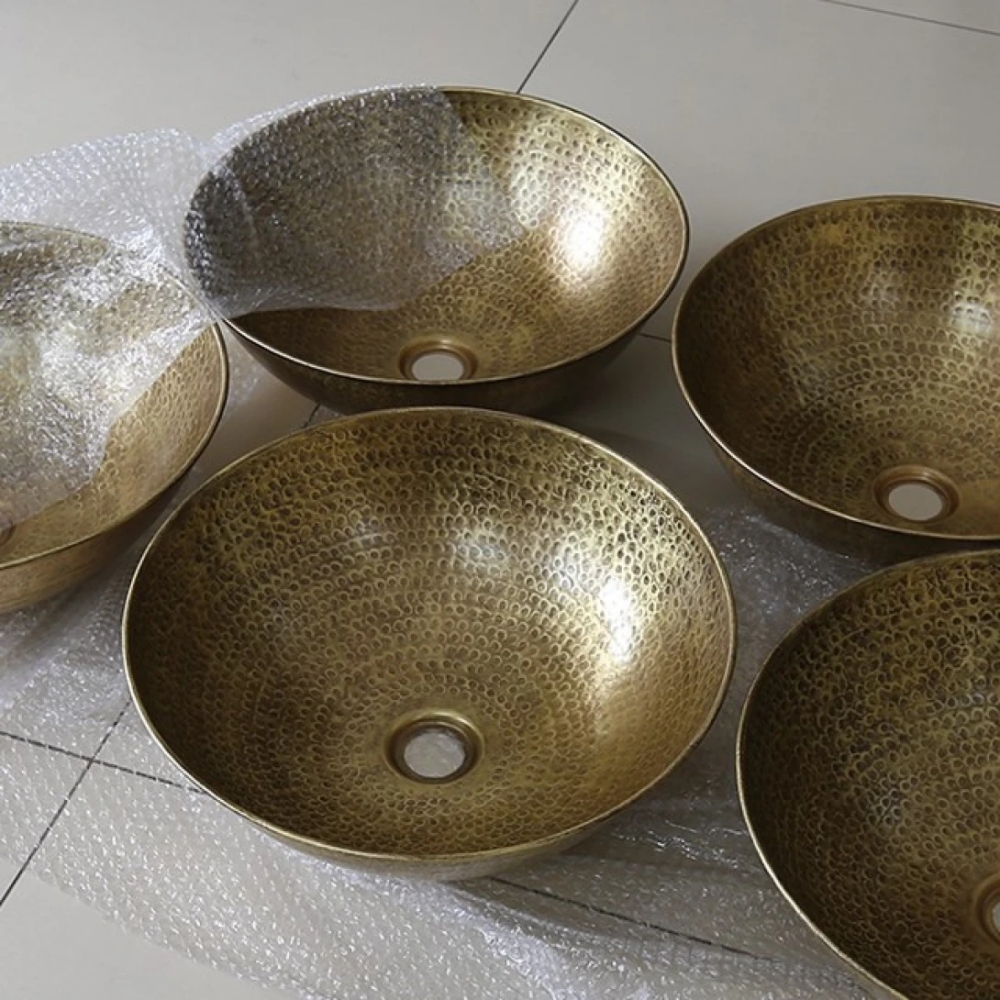 Chậu lavabo Kanly RSC202V đặt bàn đồng thau giả cổ tròn 370x150 mm