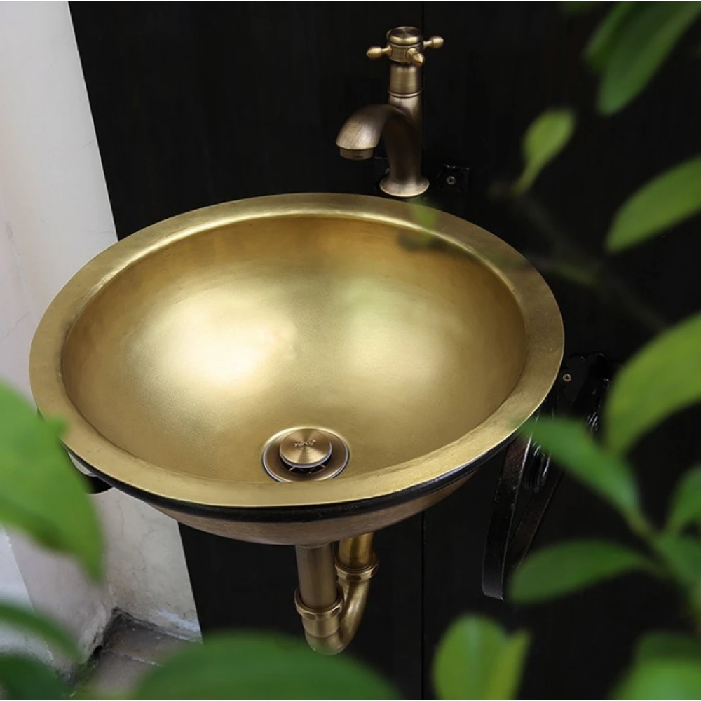 Chậu lavabo Kanly RSC318V đặt bàn đồng thau kiểu cổ tròn 350x120 mm