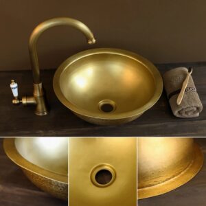 Chậu lavabo Kanly RSC318V đặt bàn đồng thau kiểu cổ tròn 350x120 mm