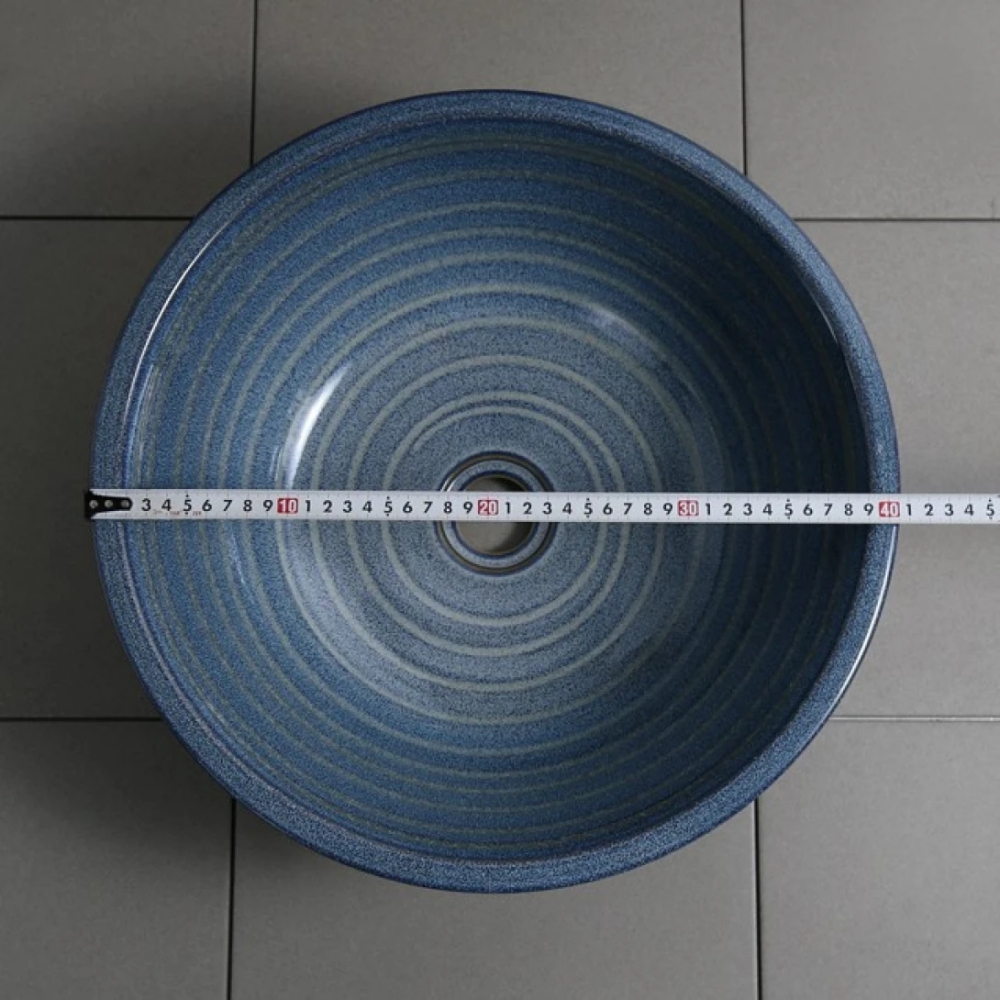 Chậu rửa mặt lavabo Kanly xanh SU018 đặt bàn sứ mỹ thuật 400x150 mm