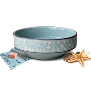 Chậu rửa mặt lavabo màu xanh Kanly SU111 đặt bàn sứ mỹ thuật 400x150mm