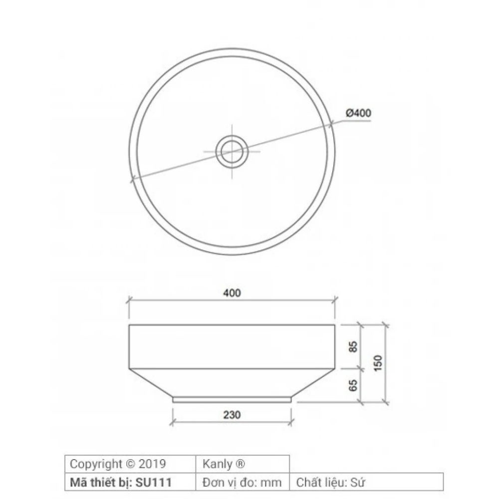Chậu rửa mặt lavabo màu xanh Kanly SU111 đặt bàn sứ mỹ thuật 400x150mm
