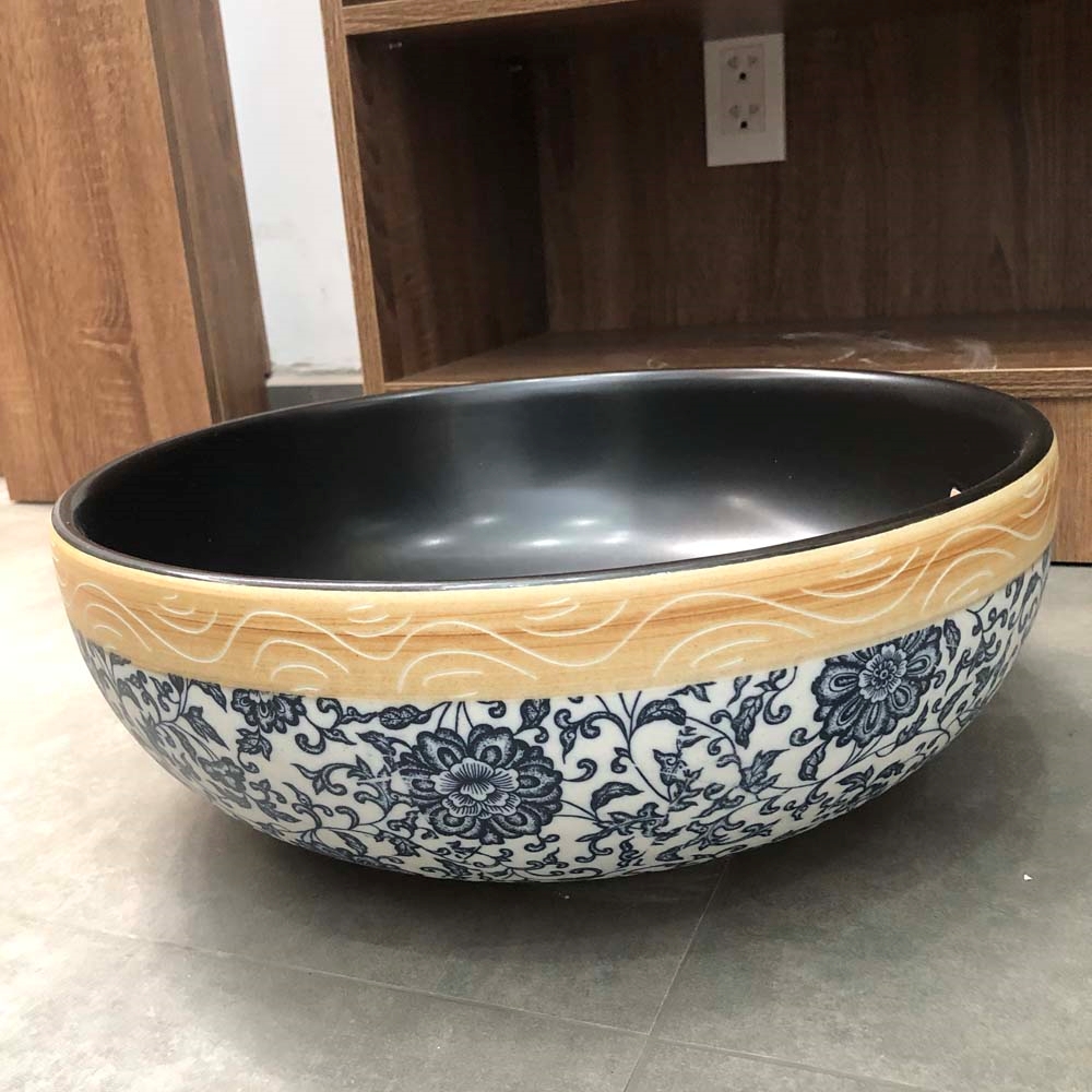 Chậu lavabo đặt bàn Kanly sứ hoa văn SU113