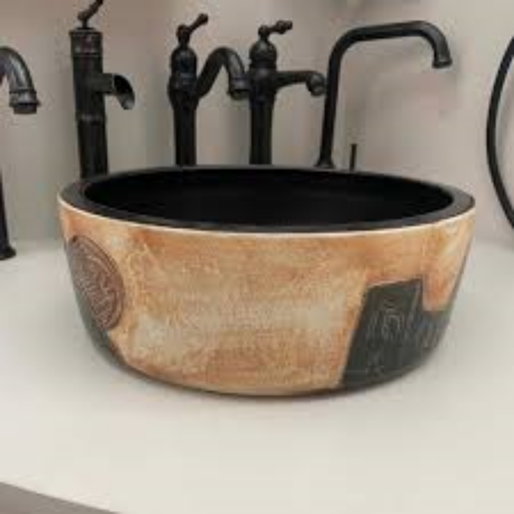 Chậu rửa mặt lavabo Kanly phong cách cổ điển SU116 đặt bàn sứ mỹ thuật 410x150 mm