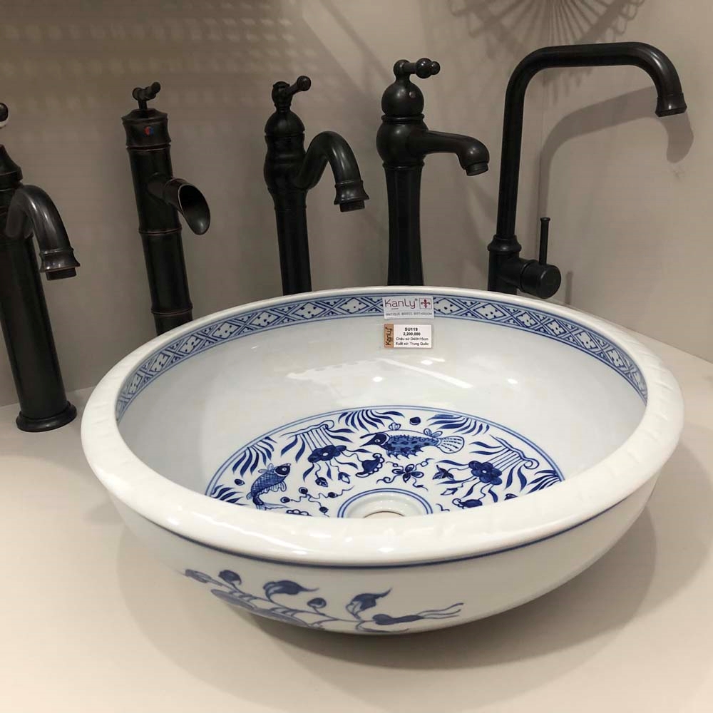 Chậu lavabo đặt bàn Kanly bằng sứ SU119