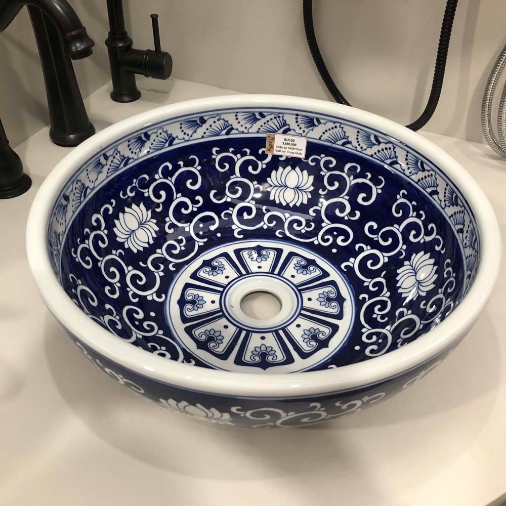 Chậu lavabo đặt bàn Kanly sứ hoa văn SU120