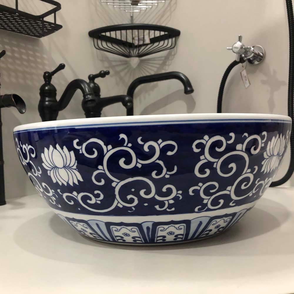 Chậu lavabo đặt bàn Kanly sứ hoa văn SU120