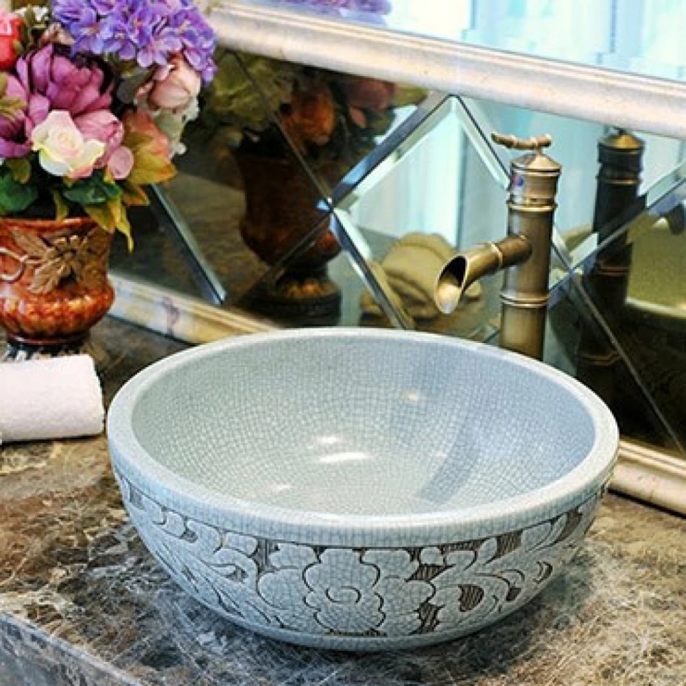 Chậu rửa mặt lavabo Kanly hoa văn SU126 đặt bàn