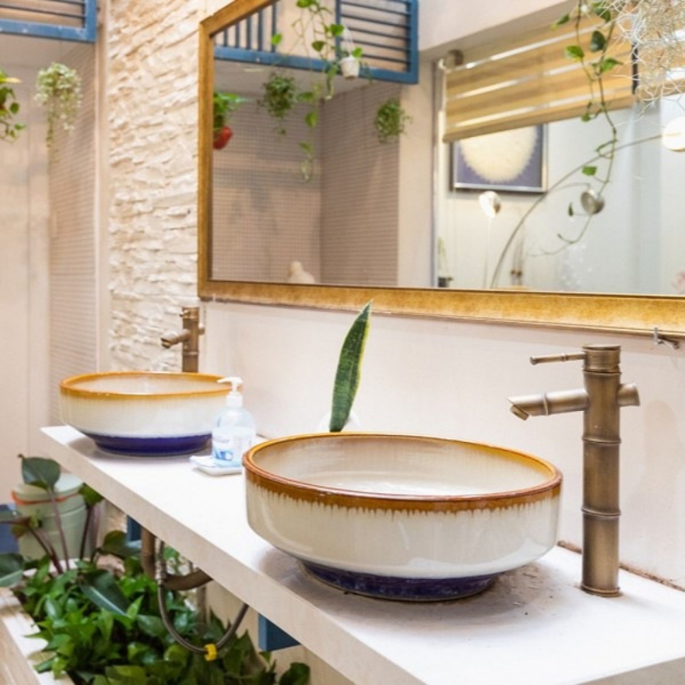 Chậu rửa mặt lavabo Kanly hoa văn nghệ thuật SU312 đặt bàn