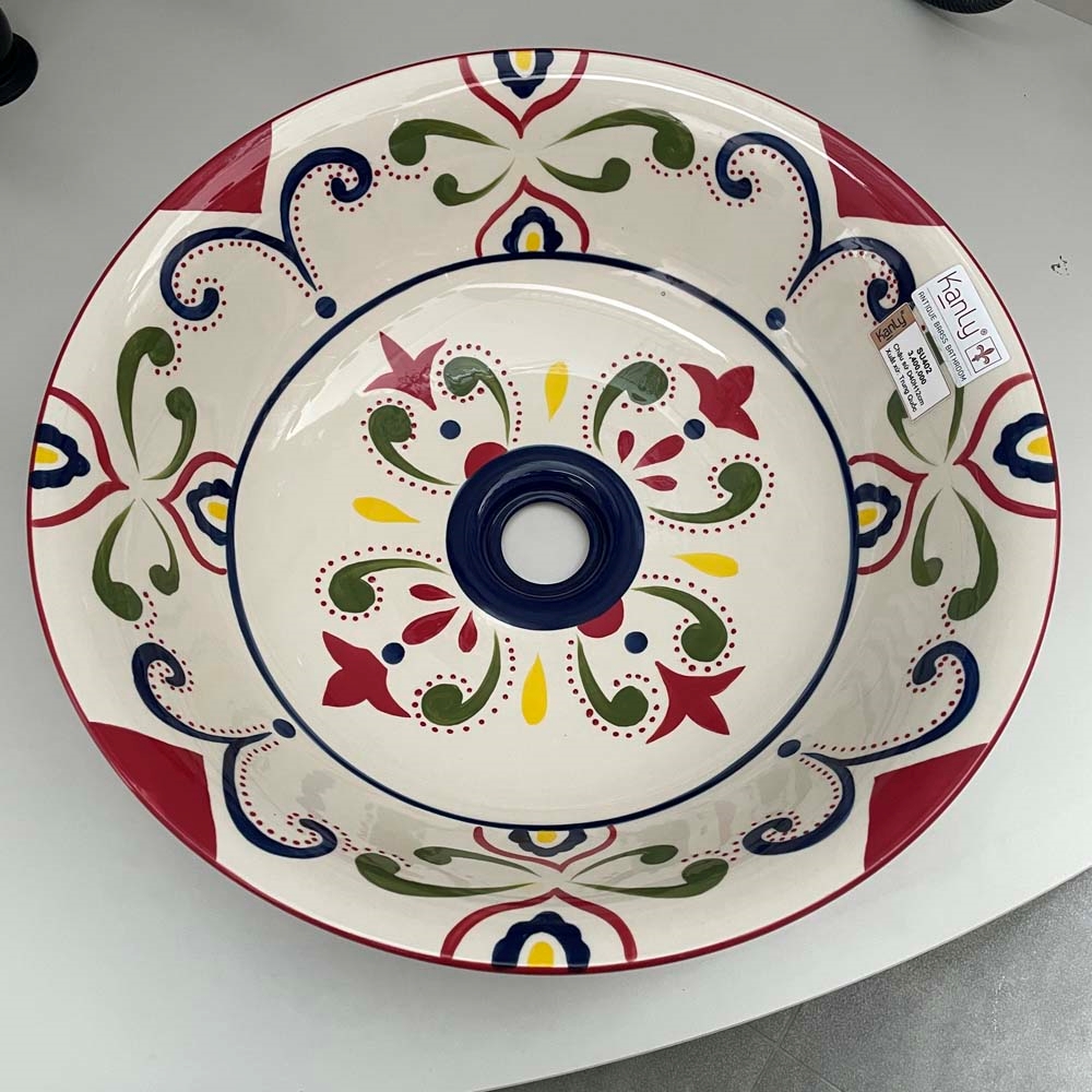 Chậu lavabo đặt bàn Kanly sứ hoa văn SU402