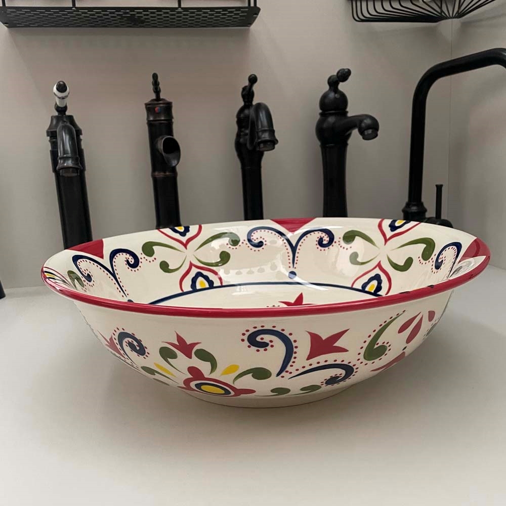 Chậu lavabo đặt bàn Kanly sứ hoa văn SU402