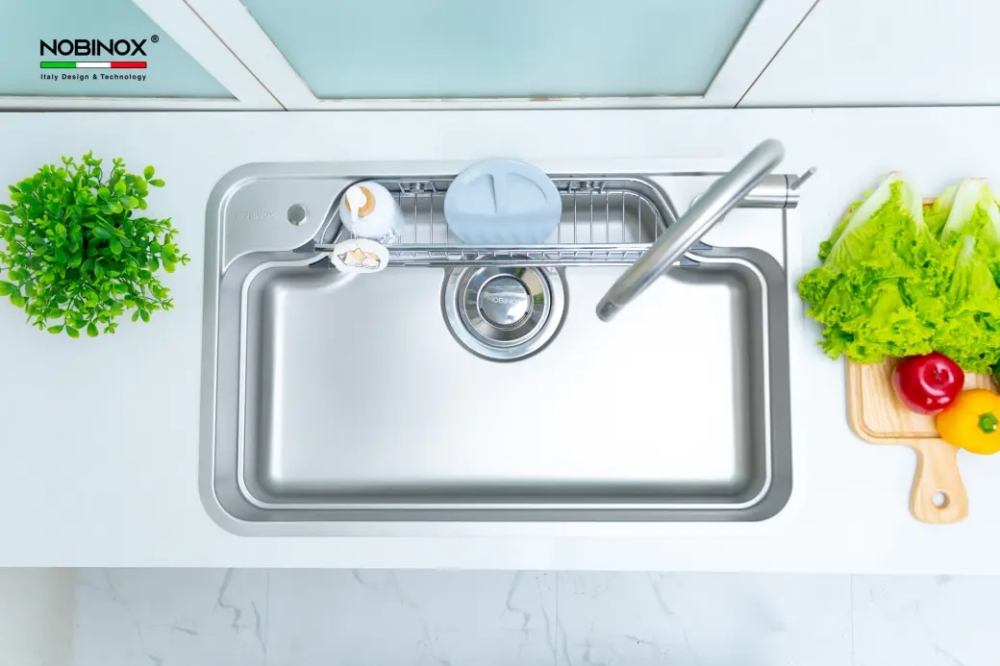 Chậu rửa chén NOBINOX ARVO B180 chống xước 1 hộc được sản xuất từ inox 304 POSCO cao cấp