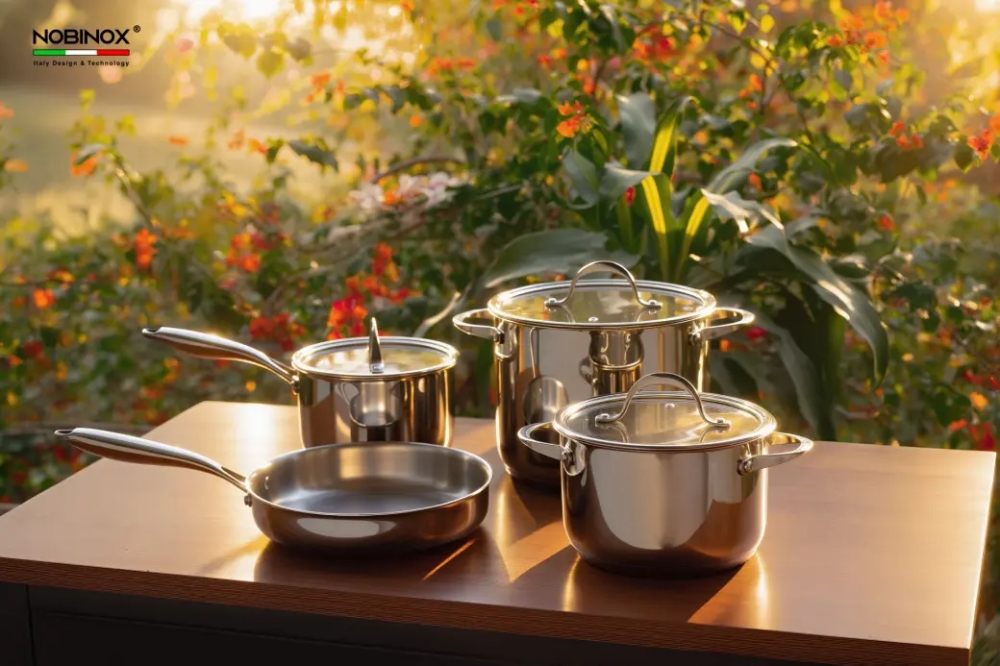 Bộ nồi chảo inox NOBINOX GUN NX500 làm từ chất liệu Inox