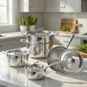 Bộ sản phẩm gồm ba nồi và một chảo