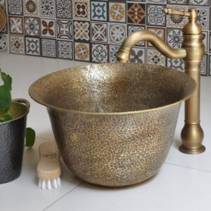 Chậu lavabo Kanly BN100 đặt bàn đồng thau kiểu cổ 340x200 mm