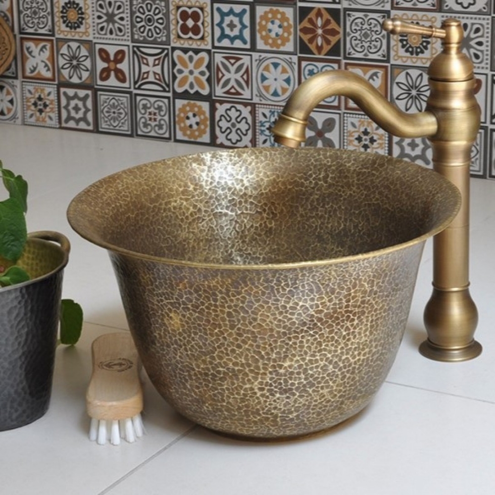 Chậu lavabo Kanly BN100 đặt bàn đồng thau kiểu cổ 340x200 mm