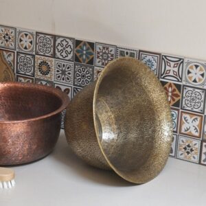 Chậu lavabo Kanly BN100 đặt bàn đồng thau kiểu cổ 340x200 mm