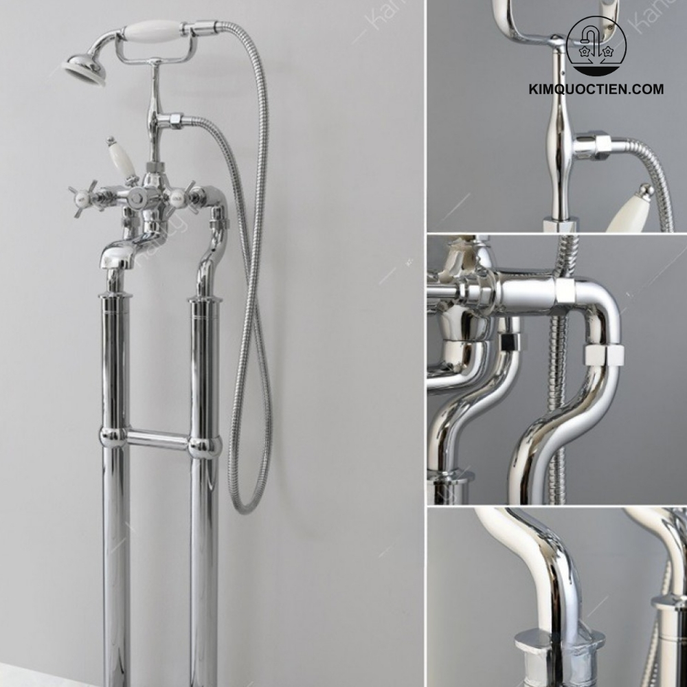 Vòi Sen Xả Bồn Tắm Kanly CHS09 Nóng Lạnh Đồng Mạ Chrome Cổ Điển